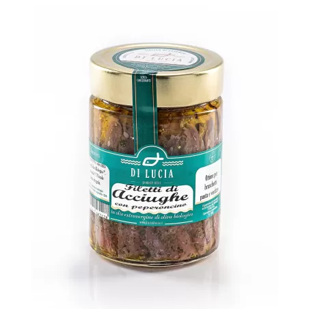 Filets d'Anchois avec piment dans l'huile d'olive bio - Ittici di Lucia - Conserves de Poisson