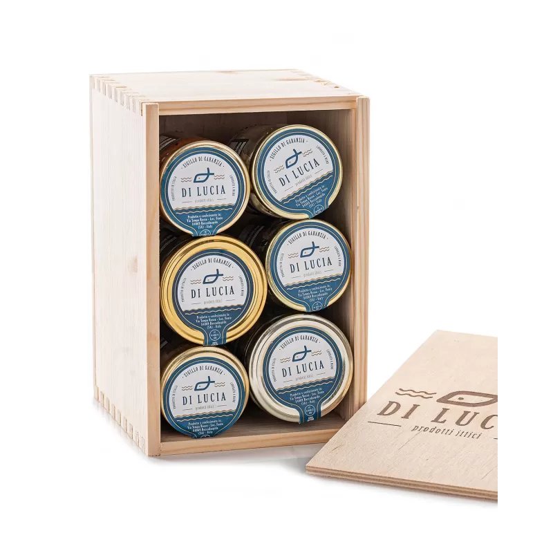 Geschenkbox Dionysos - 6 Pakete in Holzkiste - Ittici di Lucia - Geschenkideen