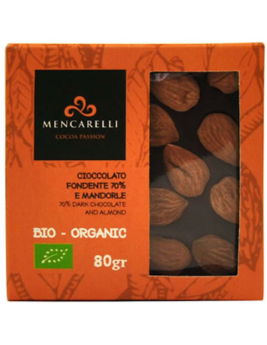 ORGANIC 70% DARK CHOCOLATE AND ALMOND - Mencarelli - Chocolate