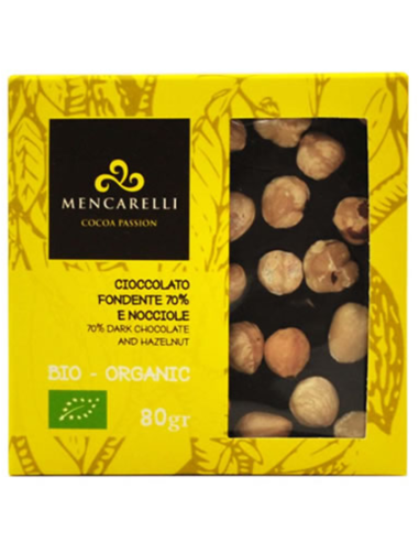 ORGANIC 70% DARK CHOCOLATE AND HAZELNUT - Mencarelli - Chocolate