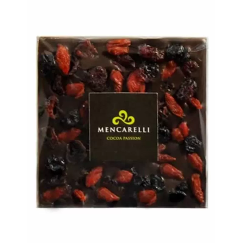 TAFEL 70g - ZARTBITTERSCHOKOLADE UND GETROCKNETE FRÜCHTE - Mencarelli - Cioccolato