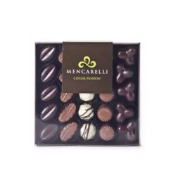 Boîte transparente de 25 pralines assorties - Mencarelli - Chocolats et gourmandises