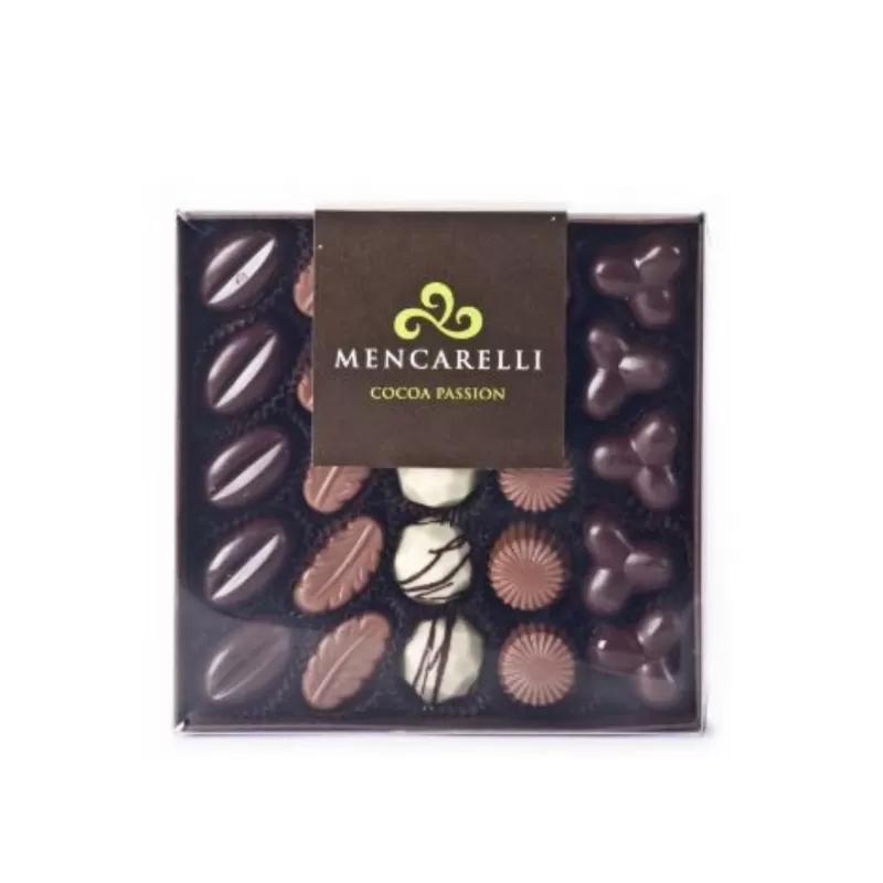 Boîte transparente de 25 pralines assorties - Mencarelli - Chocolats et gourmandises
