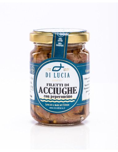 Anchovy Fillets with Chili Pepper in Olive Oil - Ittici di Lucia - Canned Fish