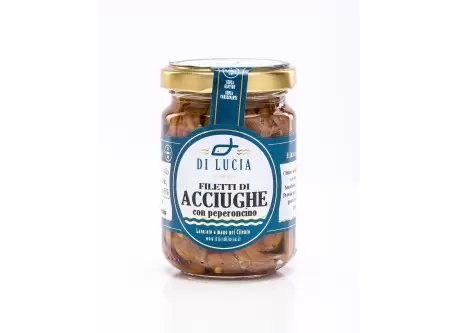 Filetti di Acciughe al Peperoncino in Olio d'oliva di Ittici Di Lucia - Ittici di Lucia - Conserve di Pesce